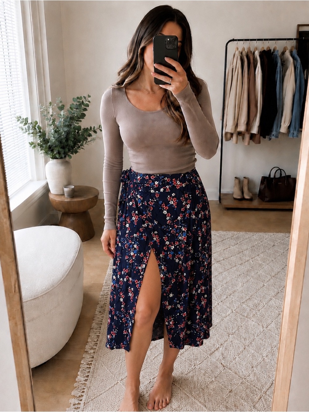 Navy blue cherry blossom maxi skirt